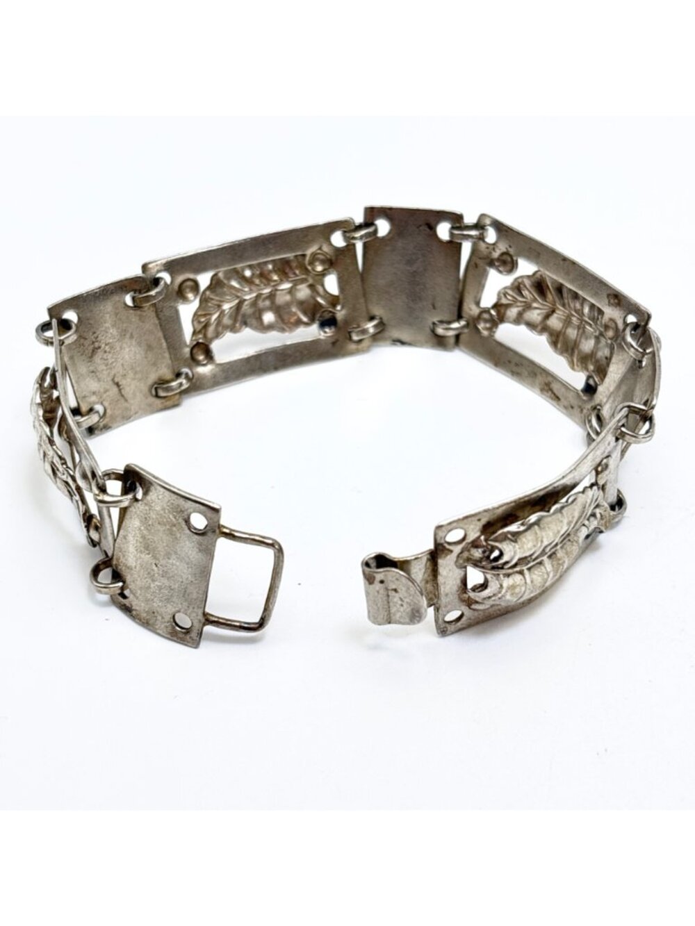 Leaf Design Large Link Bracelet Sterling Silver 925 Size 7.25" Length - Picture 2 of 10